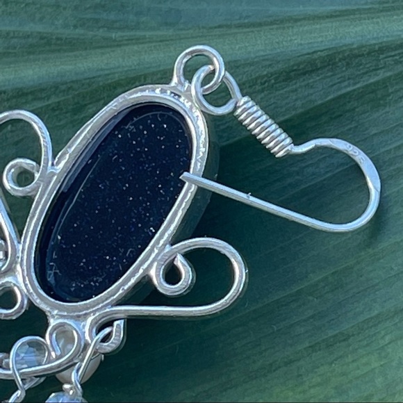 Sterling Silver 925 Blue Goldstone Dangle Earrings - Picture 5 of 9